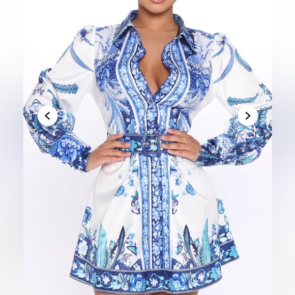 NWT Fashion Nova Blue and White Floral Dress - Picture 3 of 16